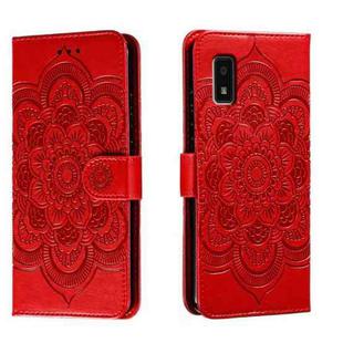 For Sharp Aquos Wish Sun Mandala Embossing Pattern Phone Leather Case(Red)