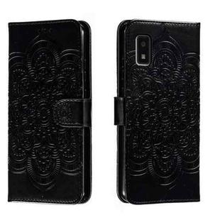 For Sharp Aquos Wish Sun Mandala Embossing Pattern Phone Leather Case(Black)