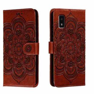 For Sharp Aquos Wish Sun Mandala Embossing Pattern Phone Leather Case(Brown)