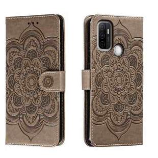 For OPPO A53 2020 Sun Mandala Embossing Pattern Phone Leather Case(Grey)