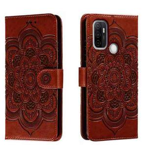 For OPPO A53 2020 Sun Mandala Embossing Pattern Phone Leather Case(Brown)