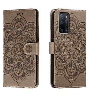 For OPPO A55 5G Sun Mandala Embossing Pattern Phone Leather Case(Grey)