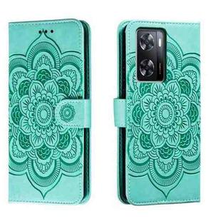 For OPPO A57 4G Sun Mandala Embossing Pattern Phone Leather Case(Green)