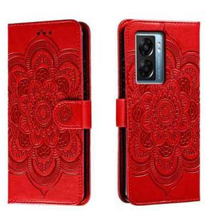 For OPPO A57 5G Sun Mandala Embossing Pattern Phone Leather Case(Red)