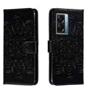 For OPPO A57 5G Sun Mandala Embossing Pattern Phone Leather Case(Black)