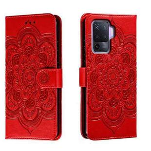 For OPPO A94 4G Sun Mandala Embossing Pattern Phone Leather Case(Red)