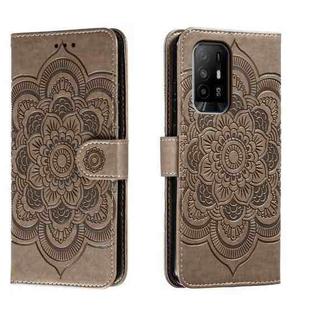 For OPPO A94 5G Sun Mandala Embossing Pattern Phone Leather Case(Grey)