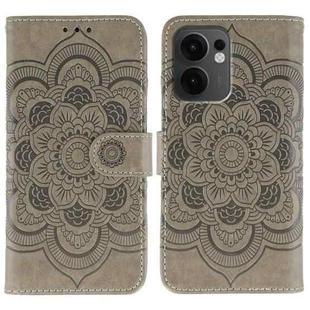 For OPPO Reno13 F Sun Mandala Embossing Pattern Phone Leather Case(Grey)