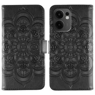 For OPPO Reno13 F Sun Mandala Embossing Pattern Phone Leather Case(Black)