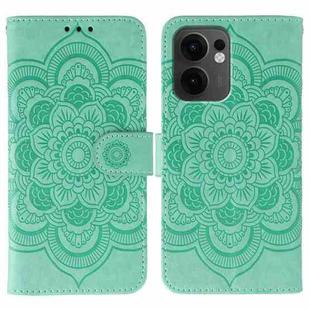 For OPPO Reno13 F Sun Mandala Embossing Pattern Phone Leather Case(Green)