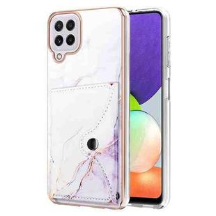 For Samsung Galaxy A22 4G EU Version Marble Pattern IMD Card Slot Phone Case(White Purple)