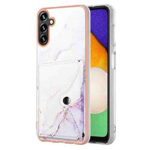 For Samsung Galaxy A34 5G Marble Pattern IMD Card Slot Phone Case(White Purple)
