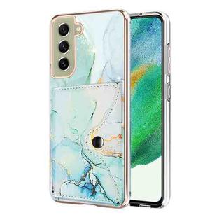 For Samsung Galaxy S21 FE 5G Marble Pattern IMD Card Slot Phone Case(Green)