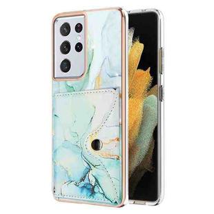 For Samsung Galaxy S21 Ultra 5G Marble Pattern IMD Card Slot Phone Case(Green)
