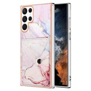 For Samsung Galaxy S22 Ultra 5G Marble Pattern IMD Card Slot Phone Case(Rose Gold)