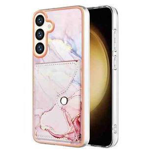 For Samsung Galaxy S24 5G Marble Pattern IMD Card Slot Phone Case(Rose Gold)