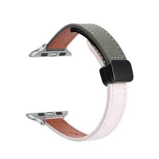 For Apple Watch SE 2023 44mm Slim Magnetic Buckle Genuine Leather Watch Band(Plain Beige Green)