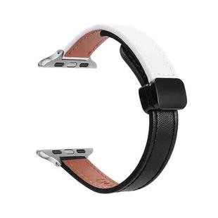 For Apple Watch SE 2023 44mm Slim Magnetic Buckle Genuine Leather Watch Band(Plain Black Beige)
