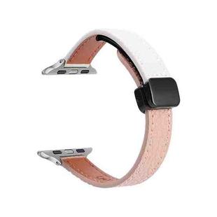 For Apple Watch Series 9 45mm Slim Magnetic Buckle Genuine Leather Watch Band(Litchi Pink Beige)