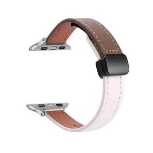 For Apple Watch Series 9 41mm Slim Magnetic Buckle Genuine Leather Watch Band(Plain Beige Coffee)