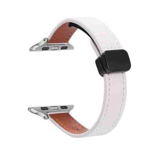 For Apple Watch Series 8 45mm Slim Magnetic Buckle Genuine Leather Watch Band(Plain Beige)