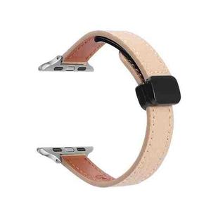For Apple Watch SE 2022 40mm Slim Magnetic Buckle Genuine Leather Watch Band(Litchi Apricot)