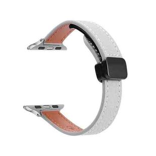 For Apple Watch Series 7 45mm Slim Magnetic Buckle Genuine Leather Watch Band(Litchi Grey)