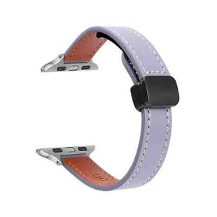For Apple Watch Series 5 44mm Slim Magnetic Buckle Genuine Leather Watch Band(Plain Purple)