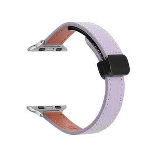 For Apple Watch Series 5 44mm Slim Magnetic Buckle Genuine Leather Watch Band(Litchi Lavender)