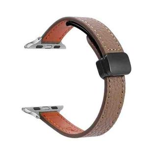 For Apple Watch Series 4 40mm Slim Magnetic Buckle Genuine Leather Watch Band(Litchi Coffee)