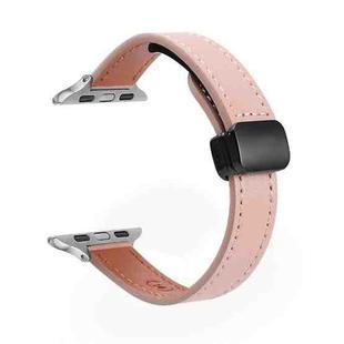 For Apple Watch Series 3 38mm Slim Magnetic Buckle Genuine Leather Watch Band(Plain Pink)