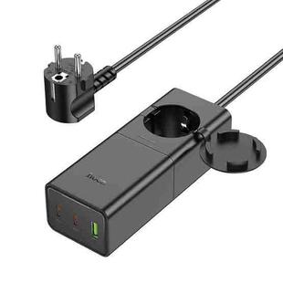 hoco NS4 Sharp Core PD65W 2Type-C+USB Ports with 1 Socket Desktop Charger, Cable Length: 1.5m, EU Plug(Black)