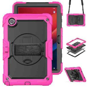 For Lenovo Tab M11 /Xiaoxin Pad 2024 Silicone Hybrid PC Tablet Case with Shoulder Strap(Rose Red Black)