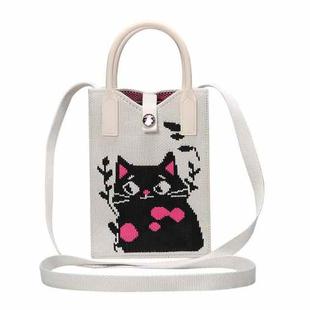Cat Knitted Mini Crossbody Phone Bag For 6.9 inch and Below Phones(White)