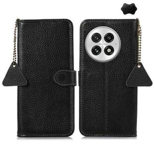 For OnePlus 13 Genuine Leather Litchi Texture RFID Leather Phone Case(Black)