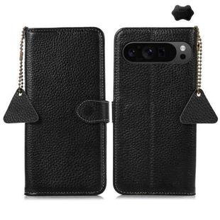 For Google Pixel 9 Pro Genuine Leather Litchi Texture RFID Leather Phone Case(Black)