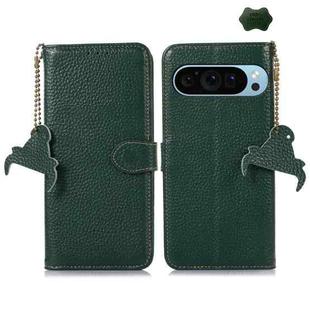 For Google Pixel 9 Genuine Leather Litchi Texture RFID Leather Phone Case(Green)