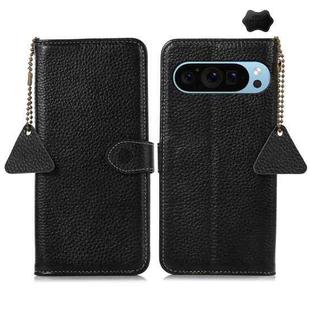 For Google Pixel 9 Genuine Leather Litchi Texture RFID Leather Phone Case(Black)