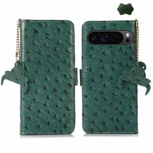 For Google Pixel 9 Pro Ostrich Pattern Genuine Leather RFID Phone Case(Green)