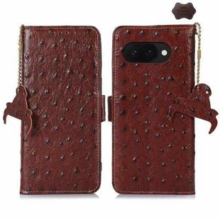 For Google Pixel 9a Ostrich Pattern Genuine Leather RFID Phone Case(Coffee)