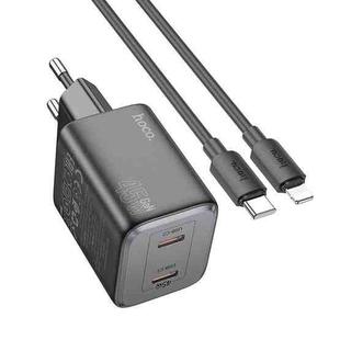 hoco N42 Elogiado PD45W Dual-port Type-C Charger with Type-C to 8 Pin Cable, EU Plug(Black)