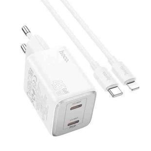 hoco N42 Elogiado PD45W Dual-port Type-C Charger with Type-C to 8 Pin Cable, EU Plug(White)