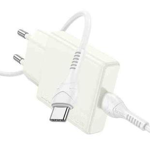 hoco N44 Biscuit PD30W Single Port Type-C Charger with Type-C to Type-C Cable, EU Plug(White)