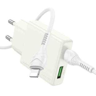 hoco N45 Biscuit PD30W Type-C + QC3.0 USB Charger with Type-C to 8 Pin Cable, EU Plug(White)