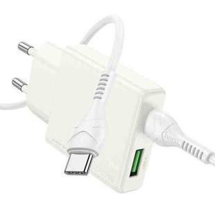hoco N45 Biscuit PD30W Type-C + QC3.0 USB Charger with Type-C to Type-C Cable, EU Plug(White)