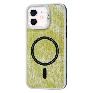 For iPhone 12 Contrast Color Denim MagSafe Magnetic Phone Case(Yellow Green)