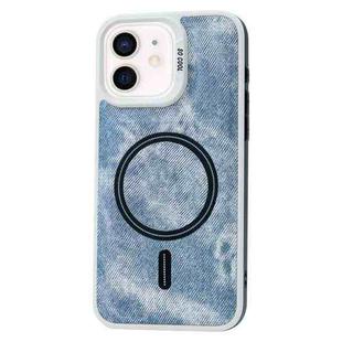 For iPhone 12 Contrast Color Denim MagSafe Magnetic Phone Case(Blue)