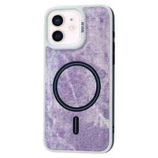 For iPhone 12 Contrast Color Denim MagSafe Magnetic Phone Case(Pink Purple)