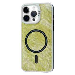 For iPhone 13 Pro Max Contrast Color Denim MagSafe Magnetic Phone Case(Yellow Green)