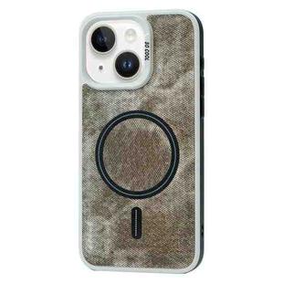 For iPhone 14 Plus Contrast Color Denim MagSafe Magnetic Phone Case(Grey)